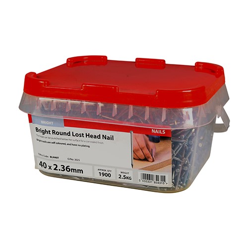 TIMCO Round Lost Head Nails - Bright 40 x 2.36mm (2.5kgTIMtub)