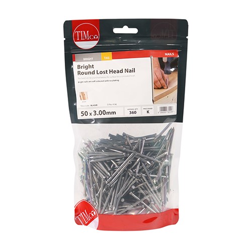 TIMCO Round Lost Head Nails - Bright 50 x 3.00mm (1kg)