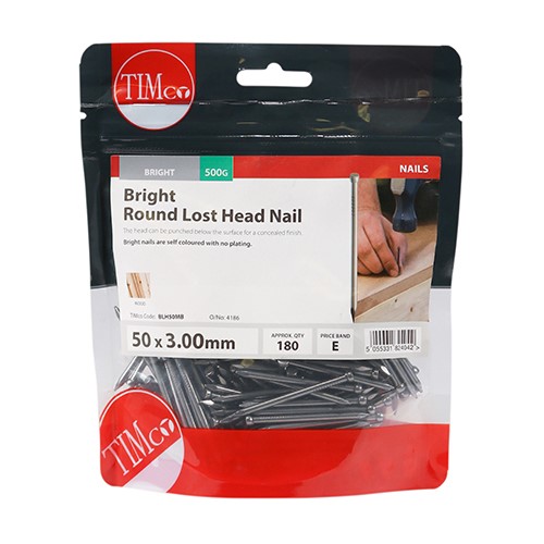 TIMCO Round Lost Head Nails - Bright 50 x 3.00mm (0.5kg)