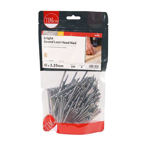 TIMCO Round Lost Head Nails - Bright 65 x 3.35mm (1kg)