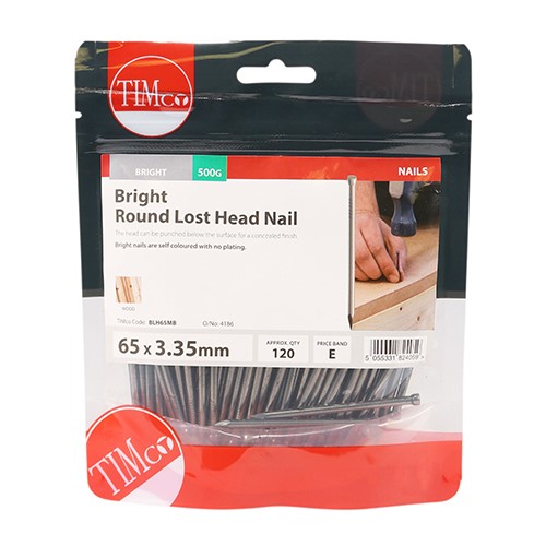 TIMCO Round Lost Head Nails - Bright 65 x 3.35mm (0.5kg)