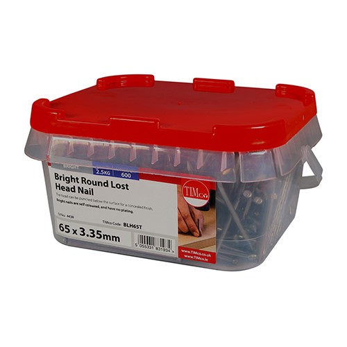 TIMCO Round Lost Head Nails - Bright 65 x 3.35mm (2.5kg TIMtub)