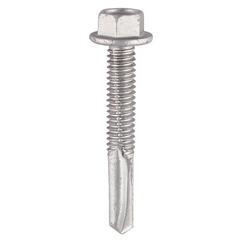 TIMCO Metal Construction Heavy Section Screws - Hex - Self-Drilling - Bi-Metal - Exterior - Silver Organic 5.5 x 38mm (100 Pack)