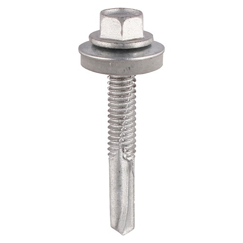 TIMCO Metal Construction Heavy Section Screws - Hex - EPDM Washer - Self-Drilling - Exterior - Silver Organic 5.5 x 38mm (100 Pack)