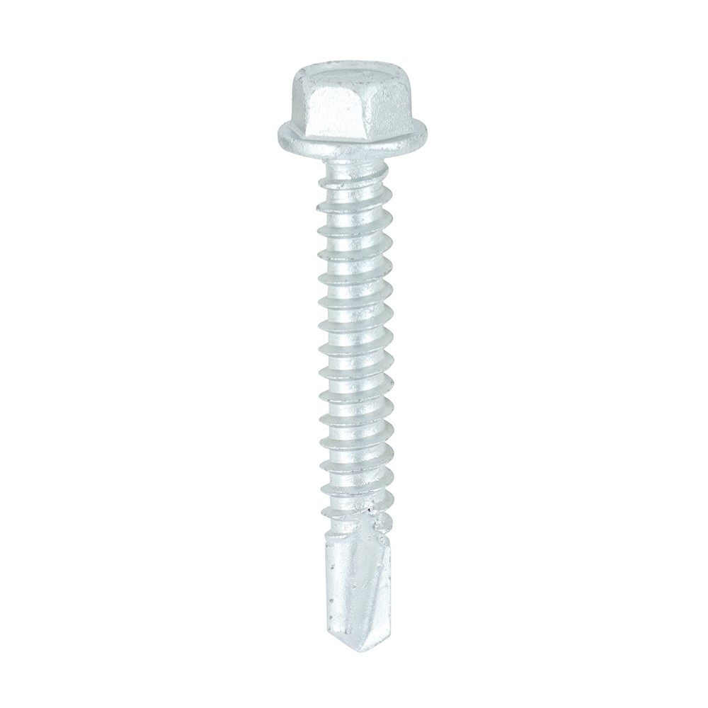 TIMCO Metal Construction Light Section Screws - Hex - Self-Drilling - Bi-Metal - Exterior - Silver Organic 5.5 x 38mm (100 Pack)