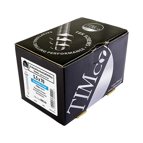 TIMCO Metal Construction Light Section Screws - Hex - EPDM Washer - Self-Drilling - Exterior - Silver Organic 5.5 x 38mm (100 Pack)
