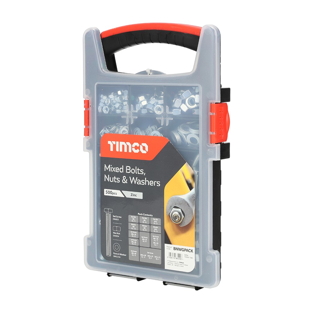 TIMCO Mixed Bolts, Nuts and Washers Grab Pack - Zinc 500 Pack