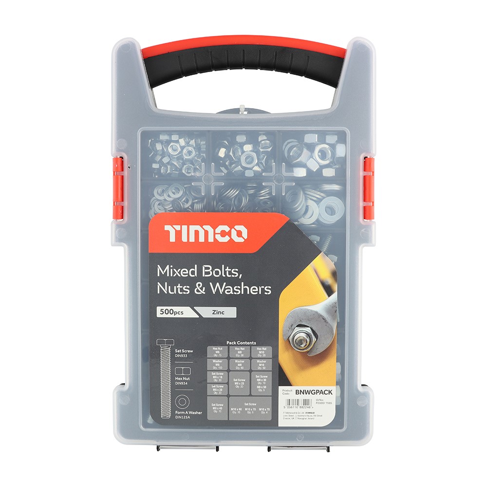 TIMCO Mixed Bolts, Nuts and Washers Grab Pack - Zinc 500 Pack