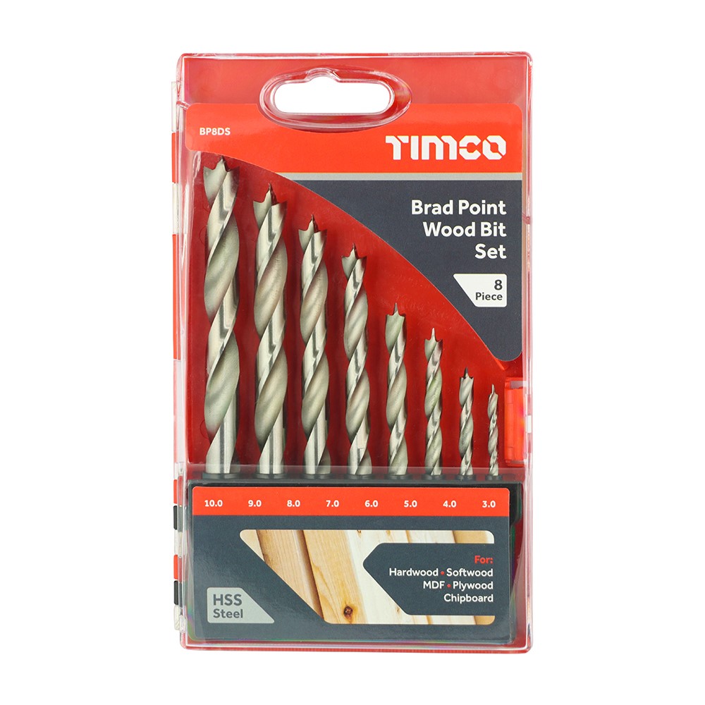 TIMCO Brad Point Wood Bit Set 8 Pack (8 Case)