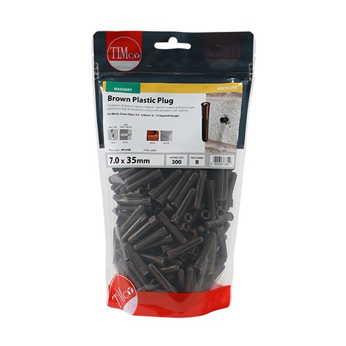 TIMCO Plastic Plugs - Brown 36mm (300)