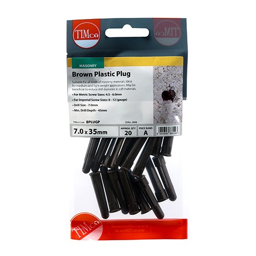 TIMCO Plastic Plugs - Brown 36mm (20 Pack)