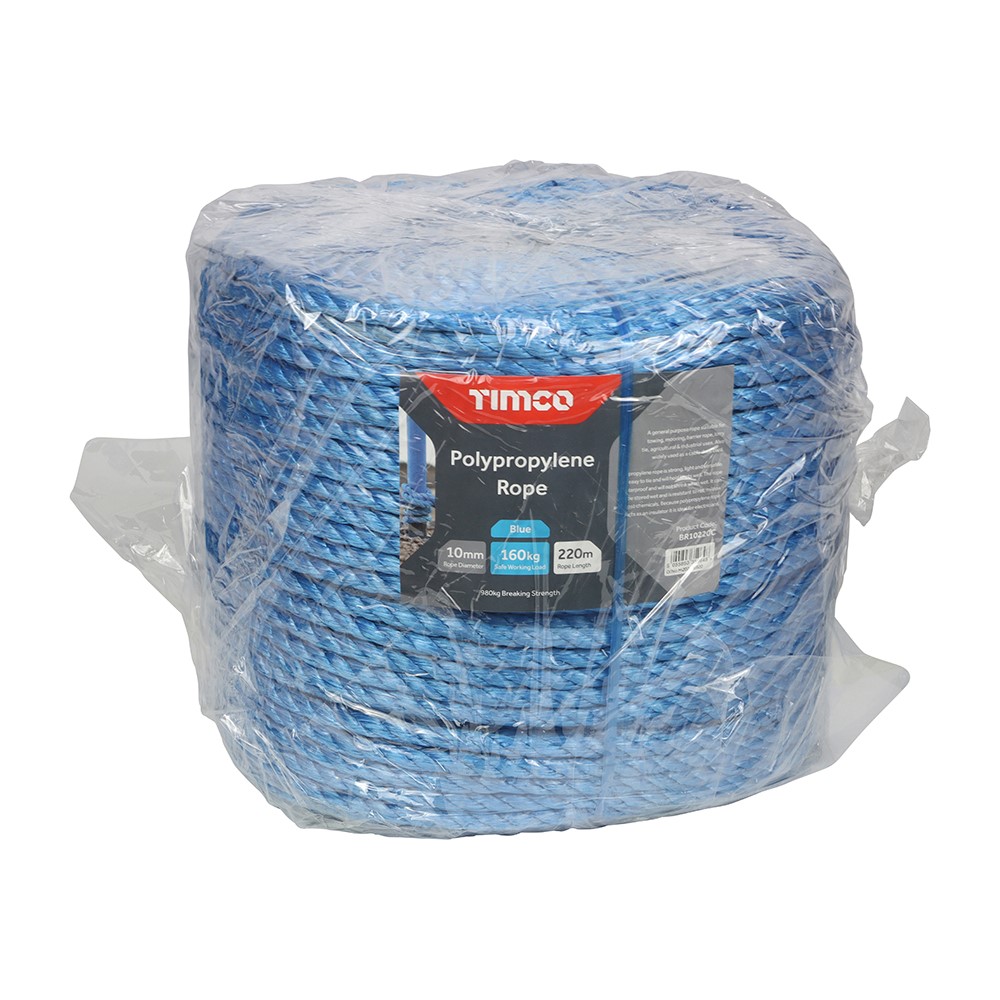 TIMCO Polypropylene Rope - Blue - Long Coil 10mm x 220m