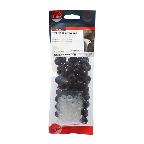 TIMCO Two Piece Screw Caps - Brown to Fit 3.5 to 4.2mm Screw (100 Pack)