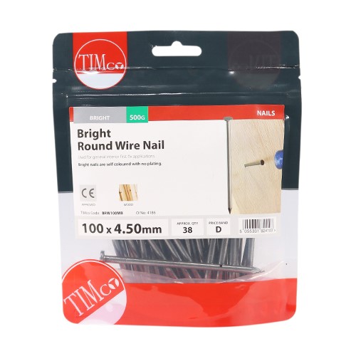 TIMCO Round Wire Nails - Bright 100 x 4.50mm (0.5kg)