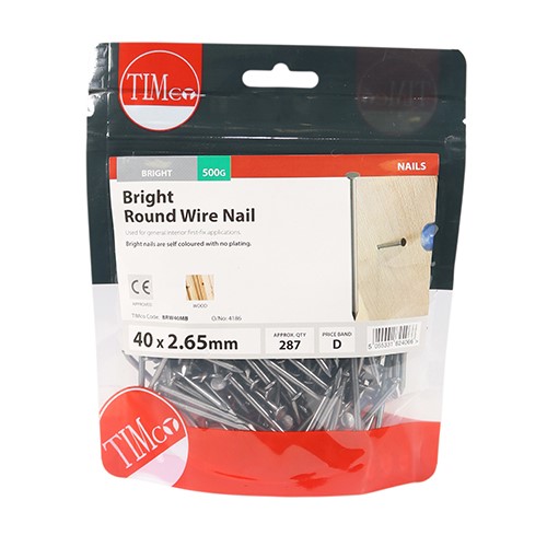 TIMCO Round Wire Nails - Bright 40 x 2.65mm (0.5kg)