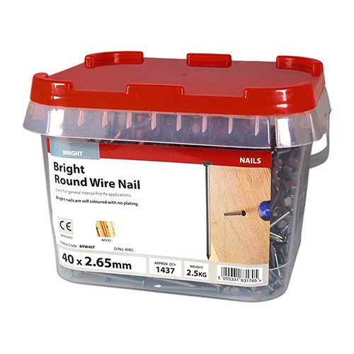 TIMCO Round Wire Nails - Bright 40 x 2.65mm (2.5kg TIMtub)