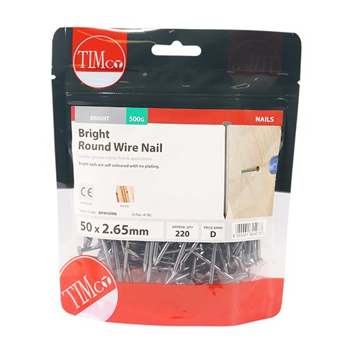 TIMCO Round Wire Nails - Bright 50 x 2.65mm (0.5kg)