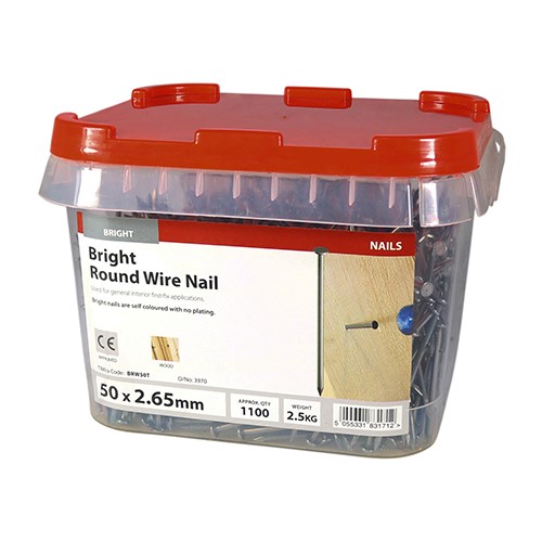 TIMCO Round Wire Nails - Bright 50 x 2.65mm (2.5kg TIMtub)