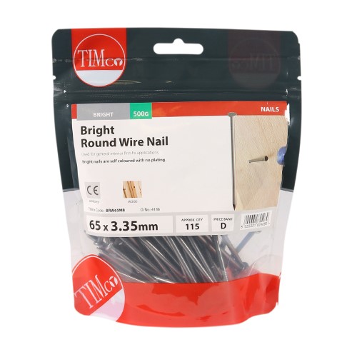 TIMCO Round Wire Nails - Bright 65 x 3.35mm (0.5kg)