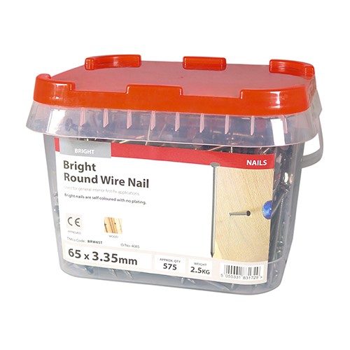TIMCO Round Wire Nails - Bright 65 x 3.35mm (2.5kg TIMtub)