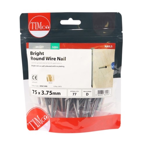 TIMCO Round Wire Nails - Bright 75 x 3.75mm (0.5kg)