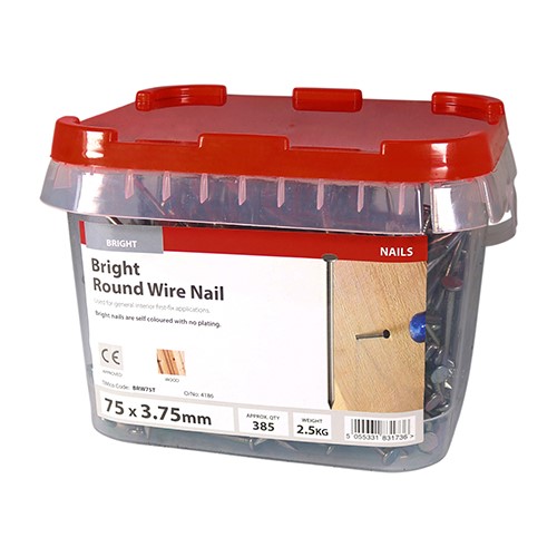 TIMCO Round Wire Nails - Bright 75 x 3.75mm (2.5kg TIMtub)