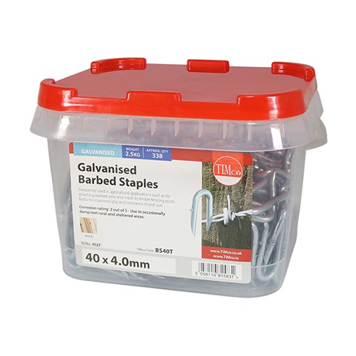 TIMCO Barbed Staples - Galvanised 40 x 4.00mm (2.5kg TIMtub)