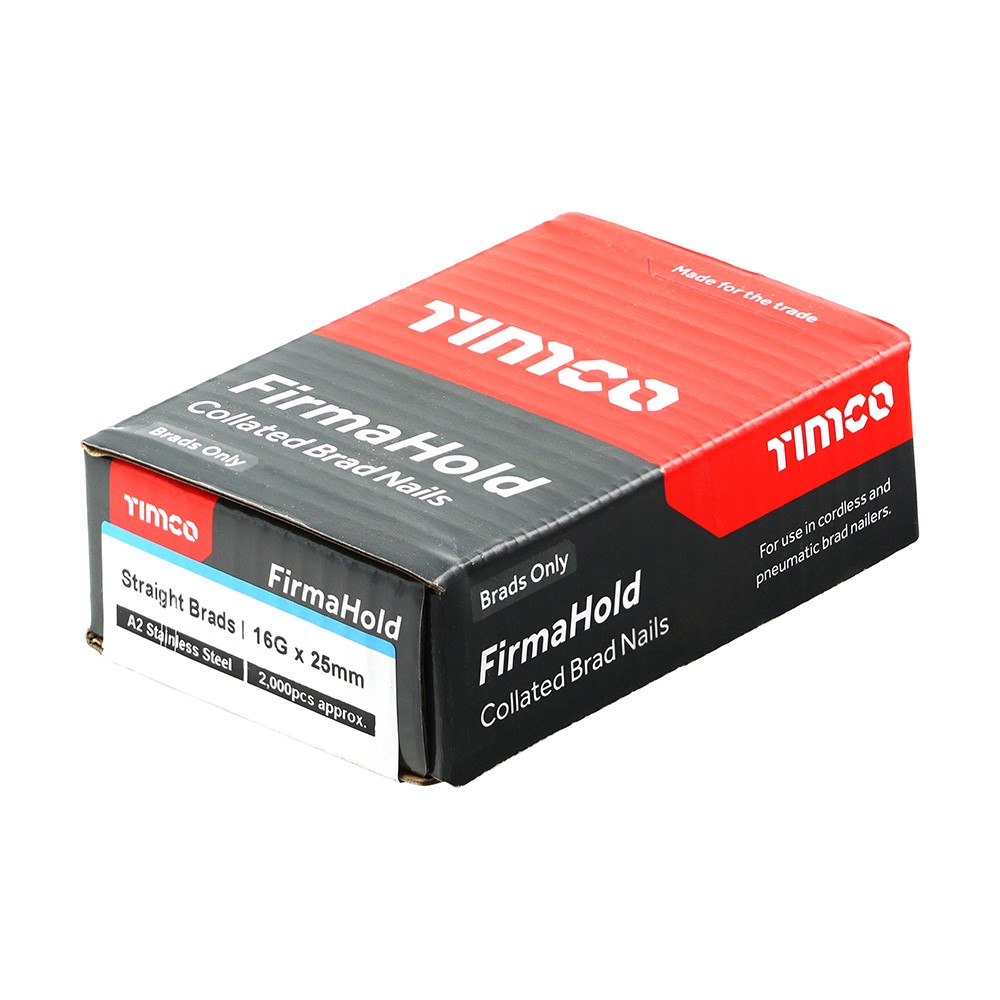 TIMCO FirmaHold Collated Brad Nails - 16 Gauge - Straight - A2 Stainless Steel 16g x 25mm (2,000 Pack)