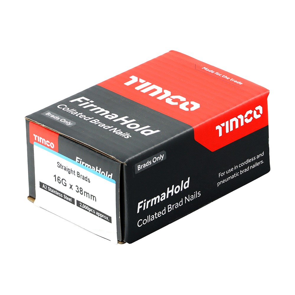 TIMCO FirmaHold Collated Brad Nails - 16 Gauge - Straight - A2 Stainless Steel 16g x 38mm (2,000 Pack)