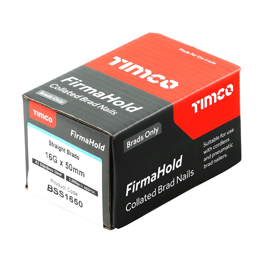 TIMCO FirmaHold Collated Brad Nails - 16 Gauge - Straight - A2 Stainless Steel 16g x 50mm (2,000 Pack)