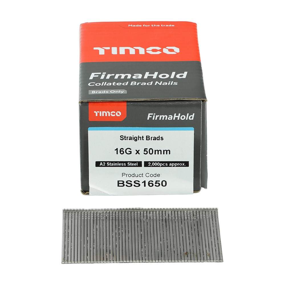TIMCO FirmaHold Collated Brad Nails - 16 Gauge - Straight - A2 Stainless Steel 16g x 50mm (2,000 Pack)