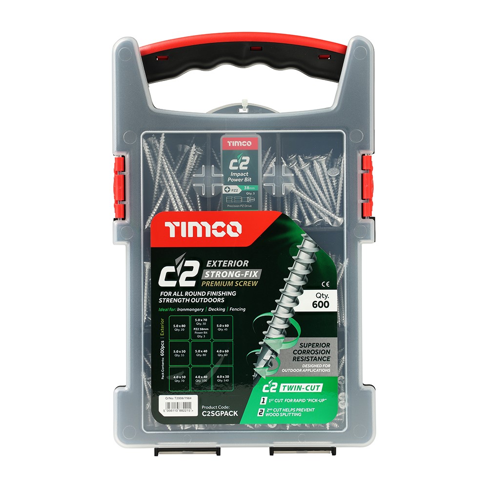 TIMCO C2 Exterior Strong-Fix Multi-Purpose Premium Screws - Mixed Grab Pack (600pcs)