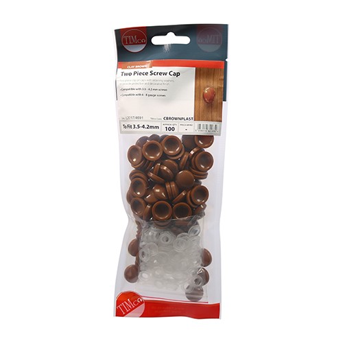 TIMCO Two Piece Screw Caps - Clay Brown to Fit 3.5 to 4.2mm Screw (100 Pack)