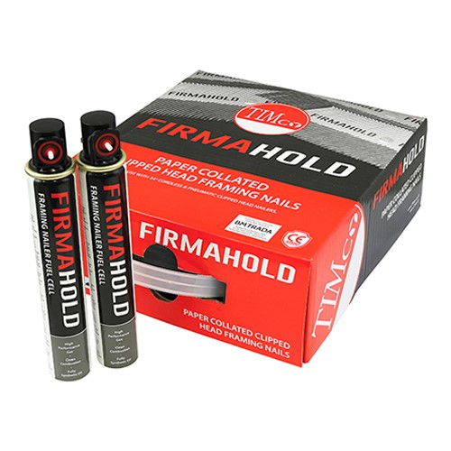 TIMCO FirmaHold Collated Clipped Head Nails & Fuel Cells - Trade Pack - Ring Shank - Bright 3.1 x 75mm/2CFC (2,200 Pack)