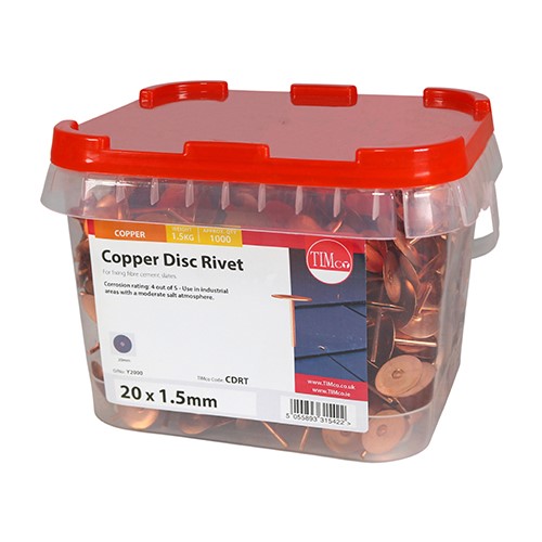 TIMCO Disc Rivets - Copper 20 x 1.50mm (1,000 TIMtub)