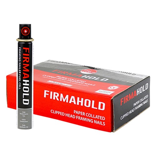 TIMCO FirmaHold Collated Clipped Head Nails & Fuel Cells - Retail Pack - Ring Shank - FirmaGalv 2.8 x 63mm/1CFC (1,100 Pack)