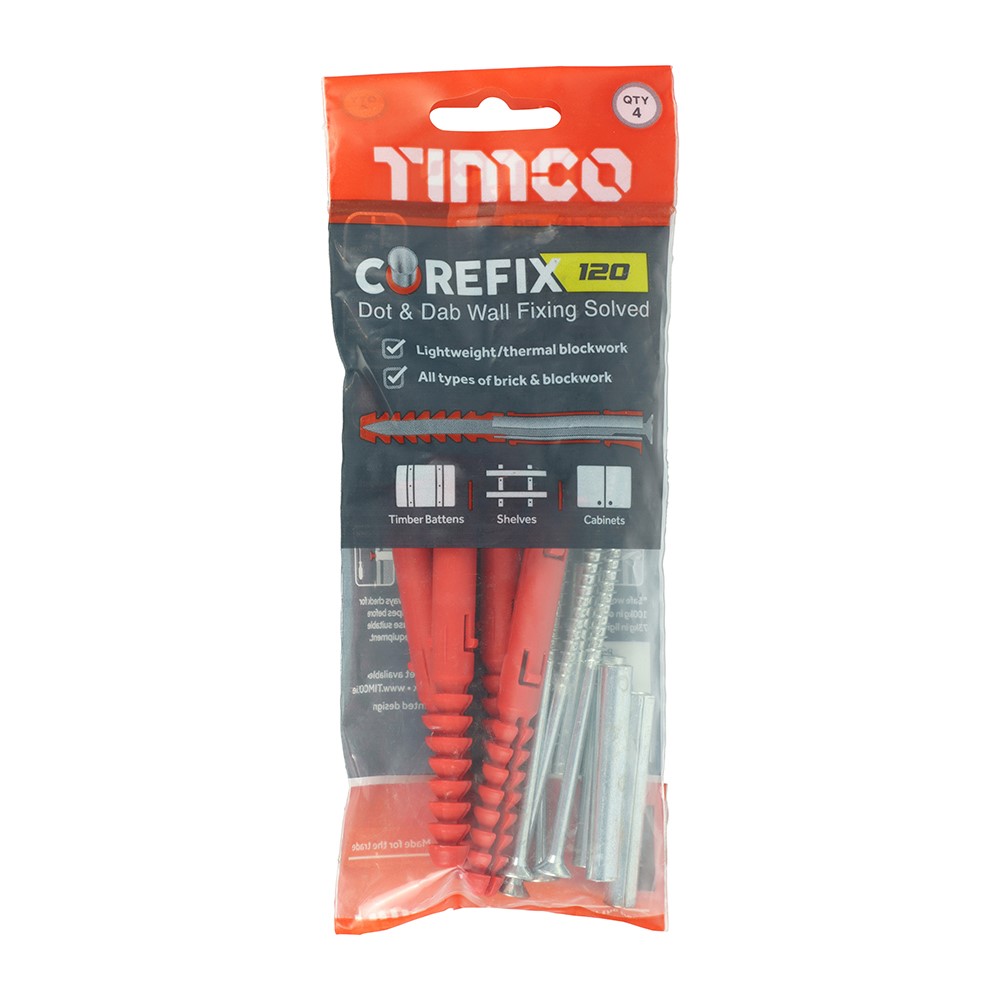 TIMCO Corefix 120 Dot & Dab Wall Fixing 5.0 x 120mm (4 Pack)