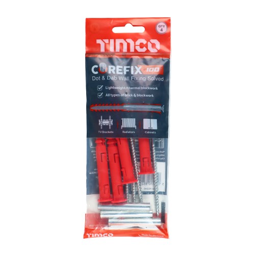 TIMCO Corefix 100 Dot & Dab Wall Fixing 5.0 x 100mm (4 Bag)