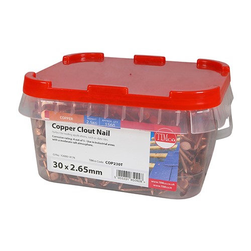 TIMCO Clout Nails - Copper 30 x 2.65mm (2.5kg TIMtub)