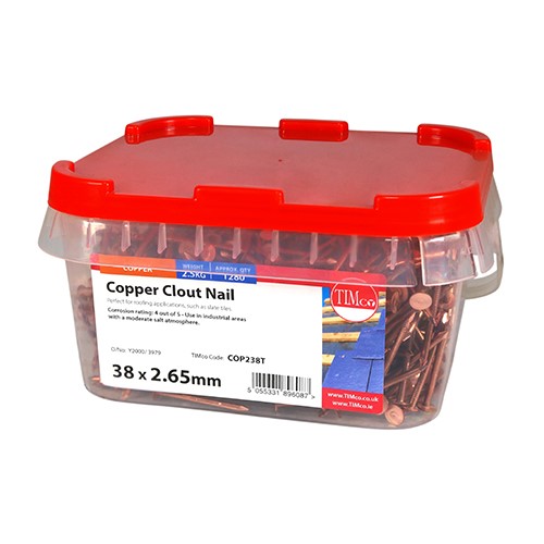 TIMCO Clout Nails - Copper 38 x 2.65mm (2.5kg TIMtub)