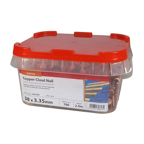 TIMCO Clout Nails - Copper 38 x 3.35mm (2.5kg TIMtub)