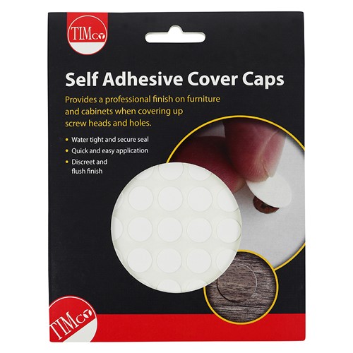 TIMCO Self-Adhesive Cover Caps - White Gloss 13mm (112 Pack)