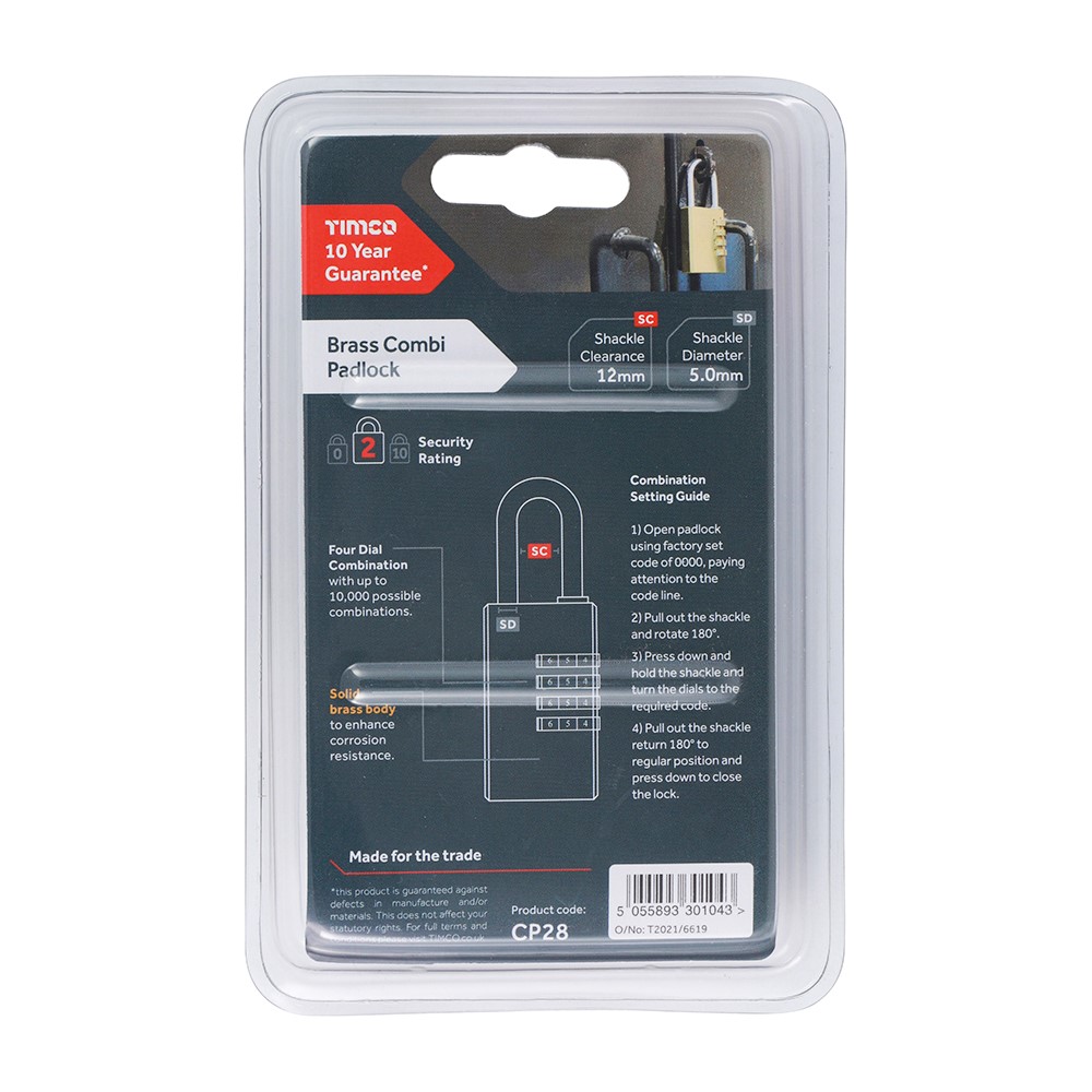 TIMCO Brass Combi Padlock 28mm