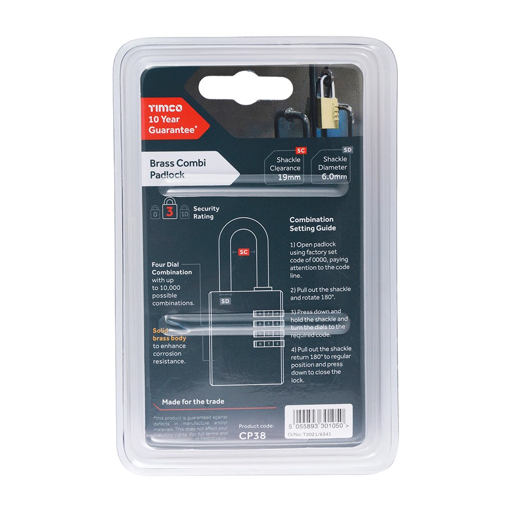 TIMCO Brass Combi Padlock 38mm