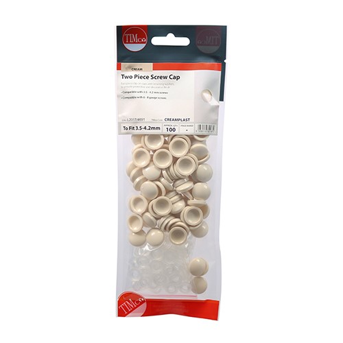 TIMCO Two Piece Screw Caps - Cream to Fit 3.5 to 4.2mm Screw (100 Pack)