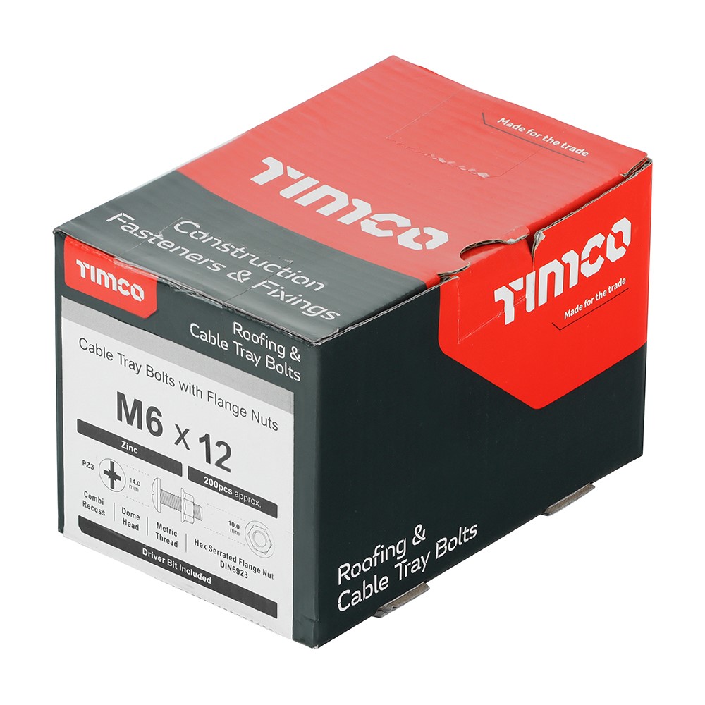 TIMCO Cable Tray Bolts with Flange Nuts - Zinc M6 x 12mm (200 Pack)