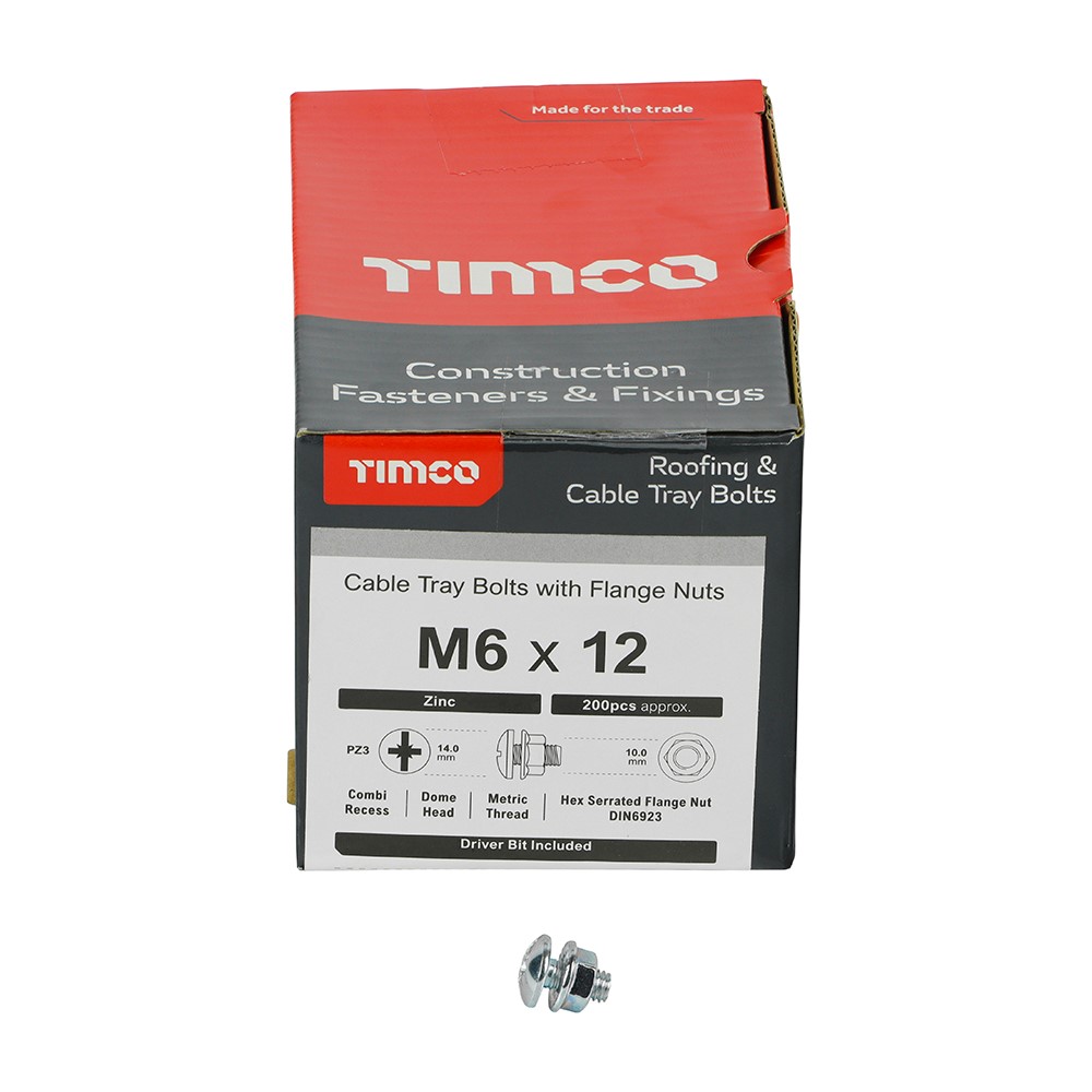 TIMCO Cable Tray Bolts with Flange Nuts - Zinc M6 x 12mm (200 Pack)
