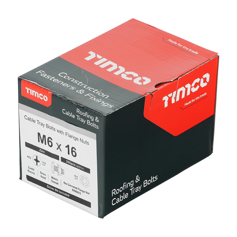 TIMCO Cable Tray Bolts with Flange Nuts - Zinc M6 x 16mm (200 Pack)
