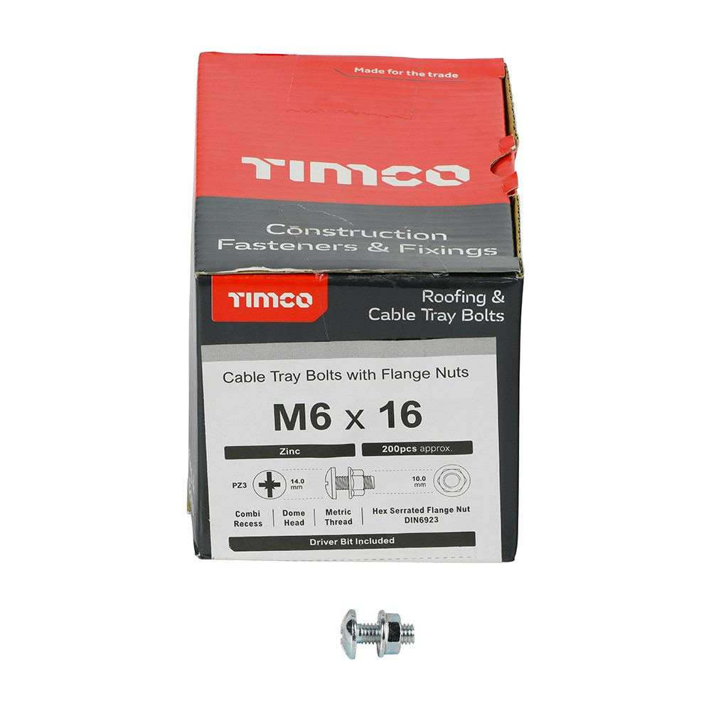 TIMCO Cable Tray Bolts with Flange Nuts - Zinc M6 x 16mm (200 Pack)