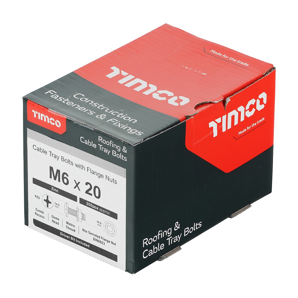 TIMCO Cable Tray Bolts with Flange Nuts - Zinc M6 x 20mm (200 Pack)